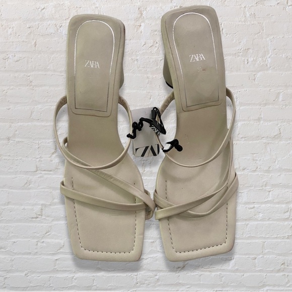 Zara Shoes - Zara Cream Square Toe Leather Sandals
